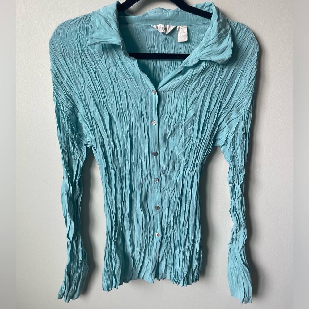 y2K 100% Silk crinkle blouse Size L NWT